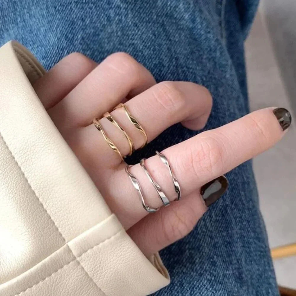 Minimalist 925 Sterling Silver Wavy Layer Ring Stackable Dainty Minimalist Ring